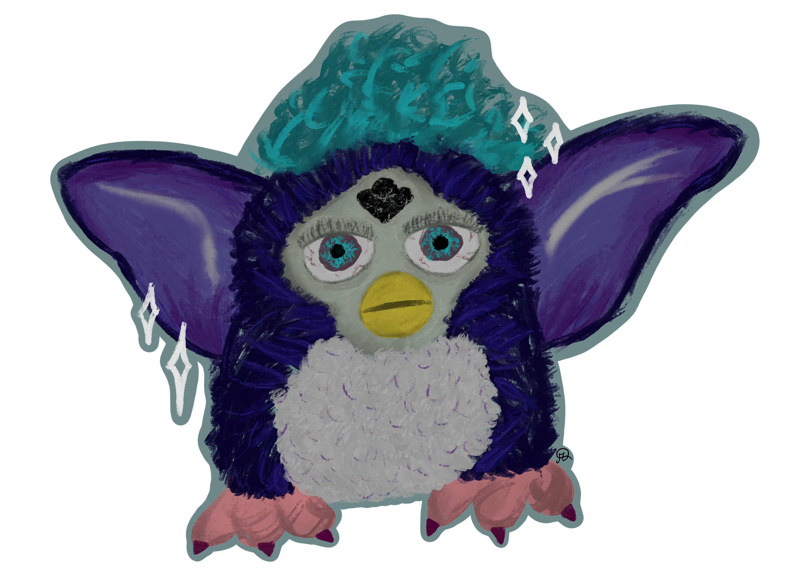 kinda fucked up digital painting of a blue furby i did